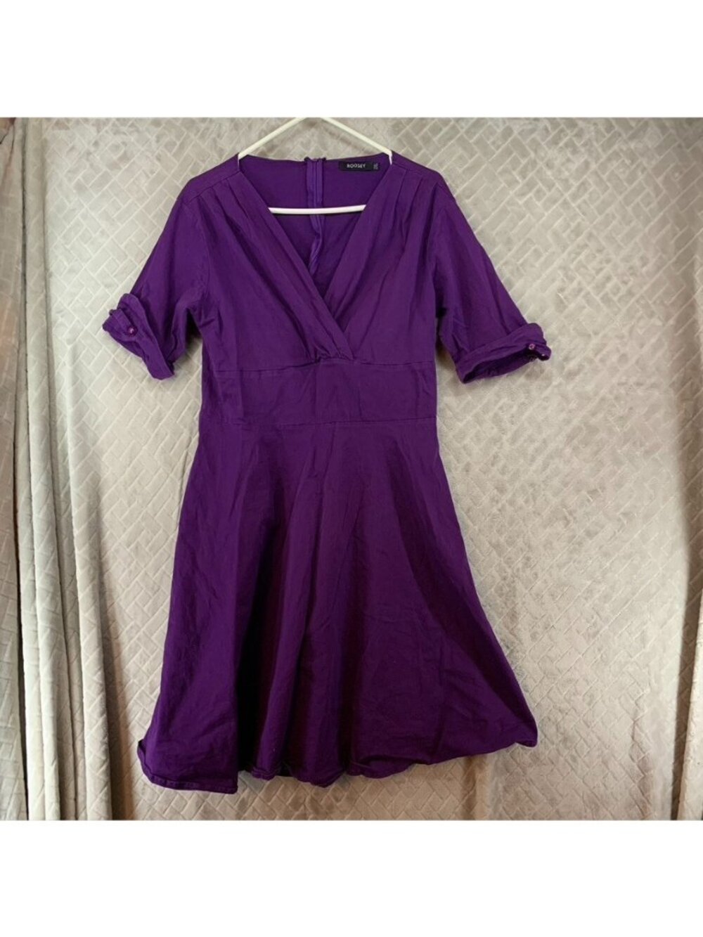 Roosey Tunic Top Womens 2XL Purple Short Sleeve Fit & Flare V Neck Stretch
